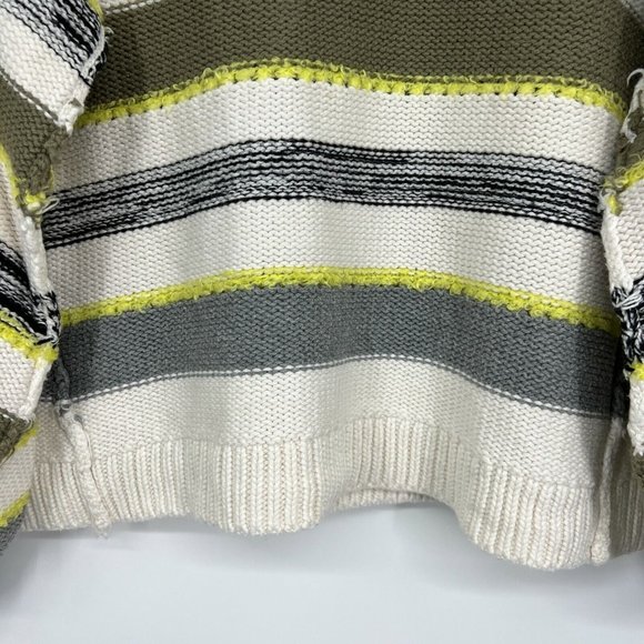 Lou & Grey Sweater Stripe Balloon Sleeve Fringe Cashmere Wool - Picture 7 of 12